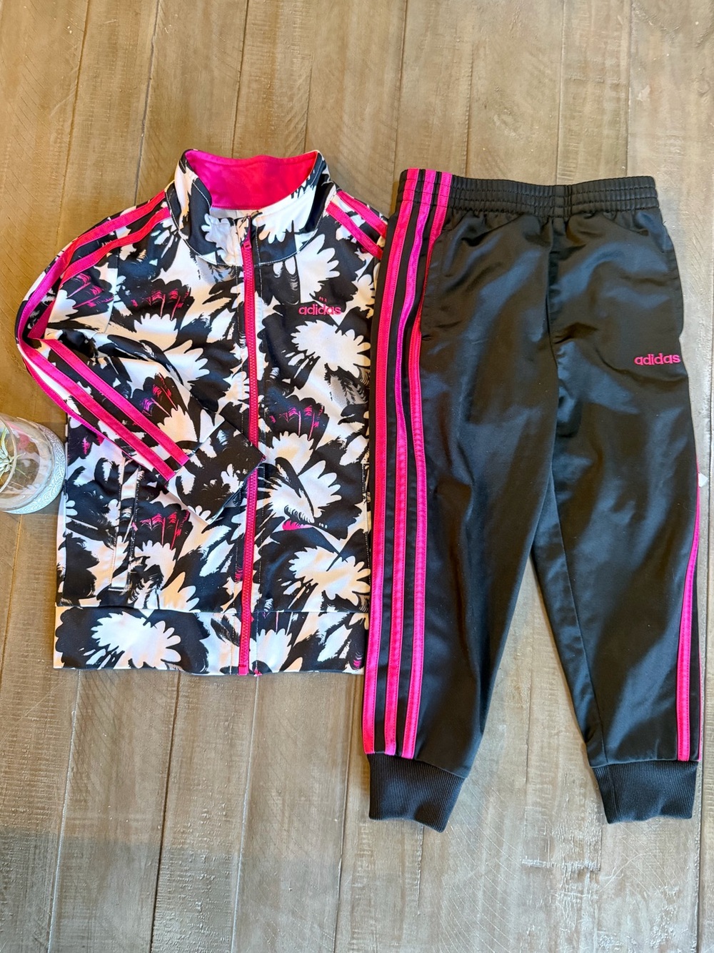 adidas Black, White & Hot Pink Floral Track Set
